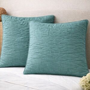 2 Michael Amini Designer Pillow Shams Teal Green 100% Cotton Euro 26 x 26